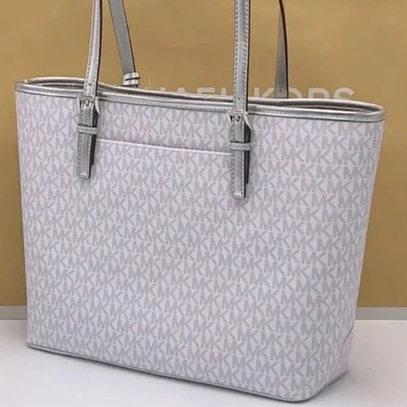 Michael Kors Signature Jet Set Girls Medium Carryall Tote Bright White Multi - Picture 3 of 14